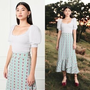 NWT HILL‎ HOUSE Puff Short Sleeve Ruffle Scoop Neck Smocked Cropped Nap Top XL